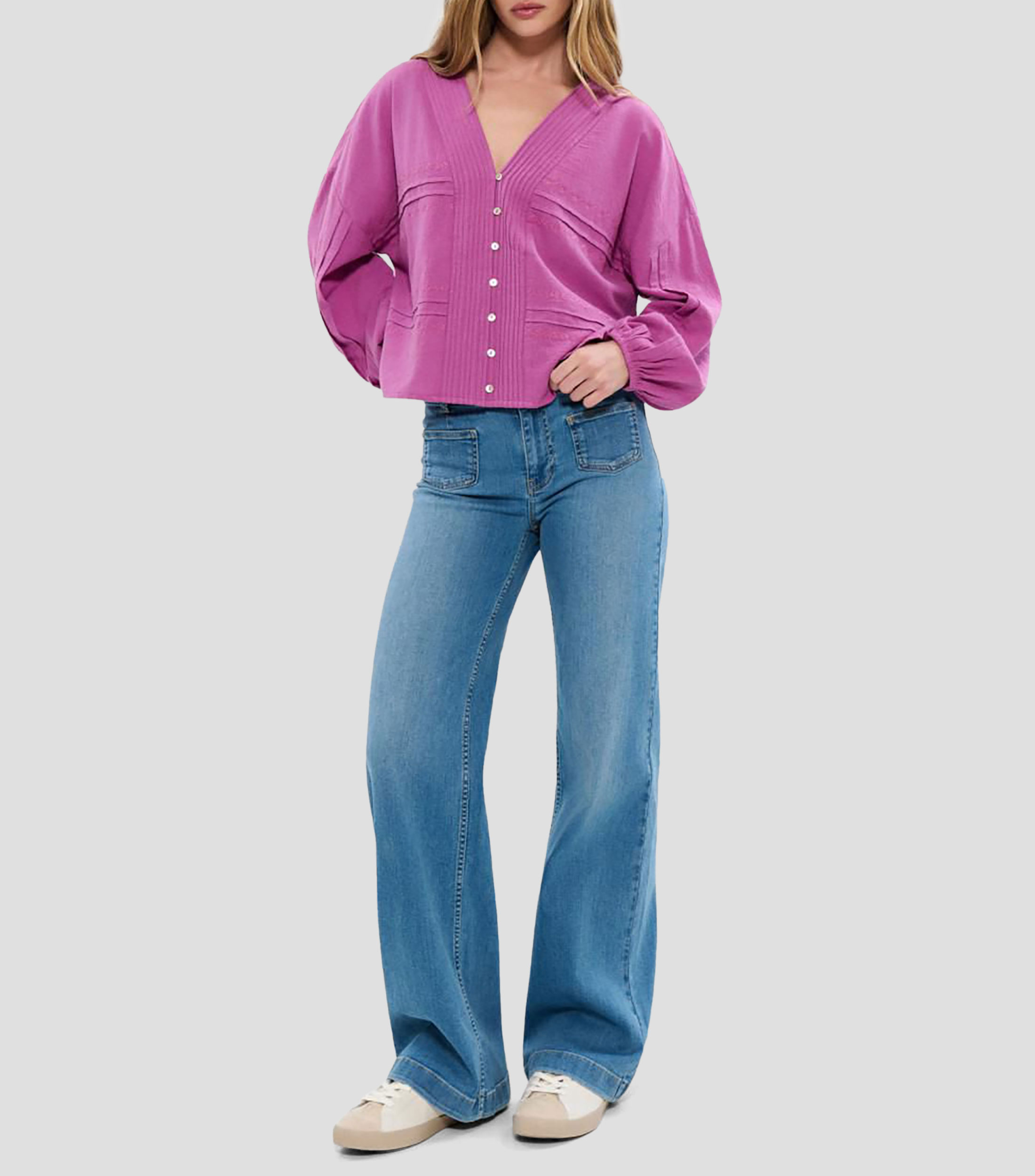 Blusa lisa manga larga Mujer